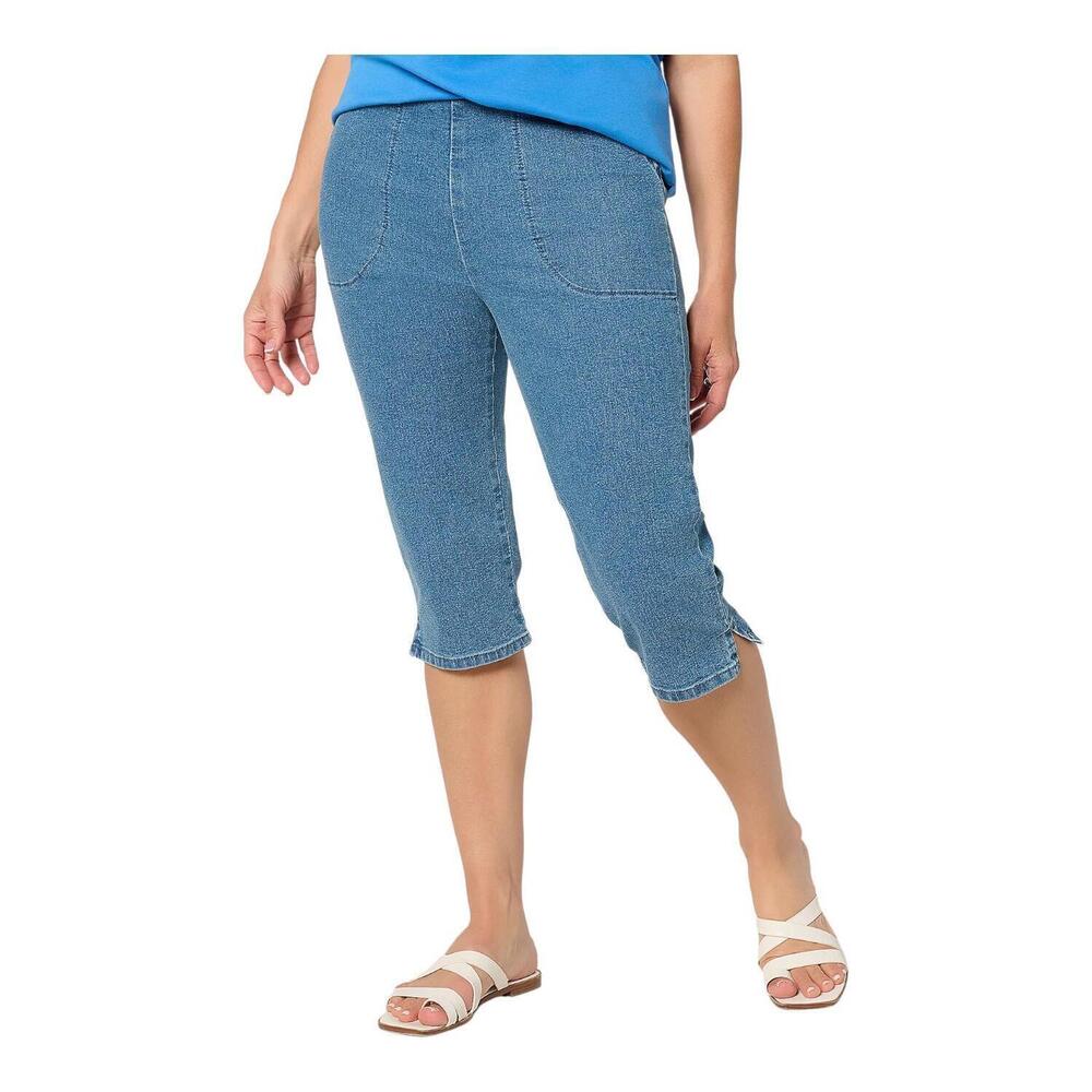 Denim & Co. Women's Indigo Flat Front Side Pocket Skimmer Blue Wash - Petite